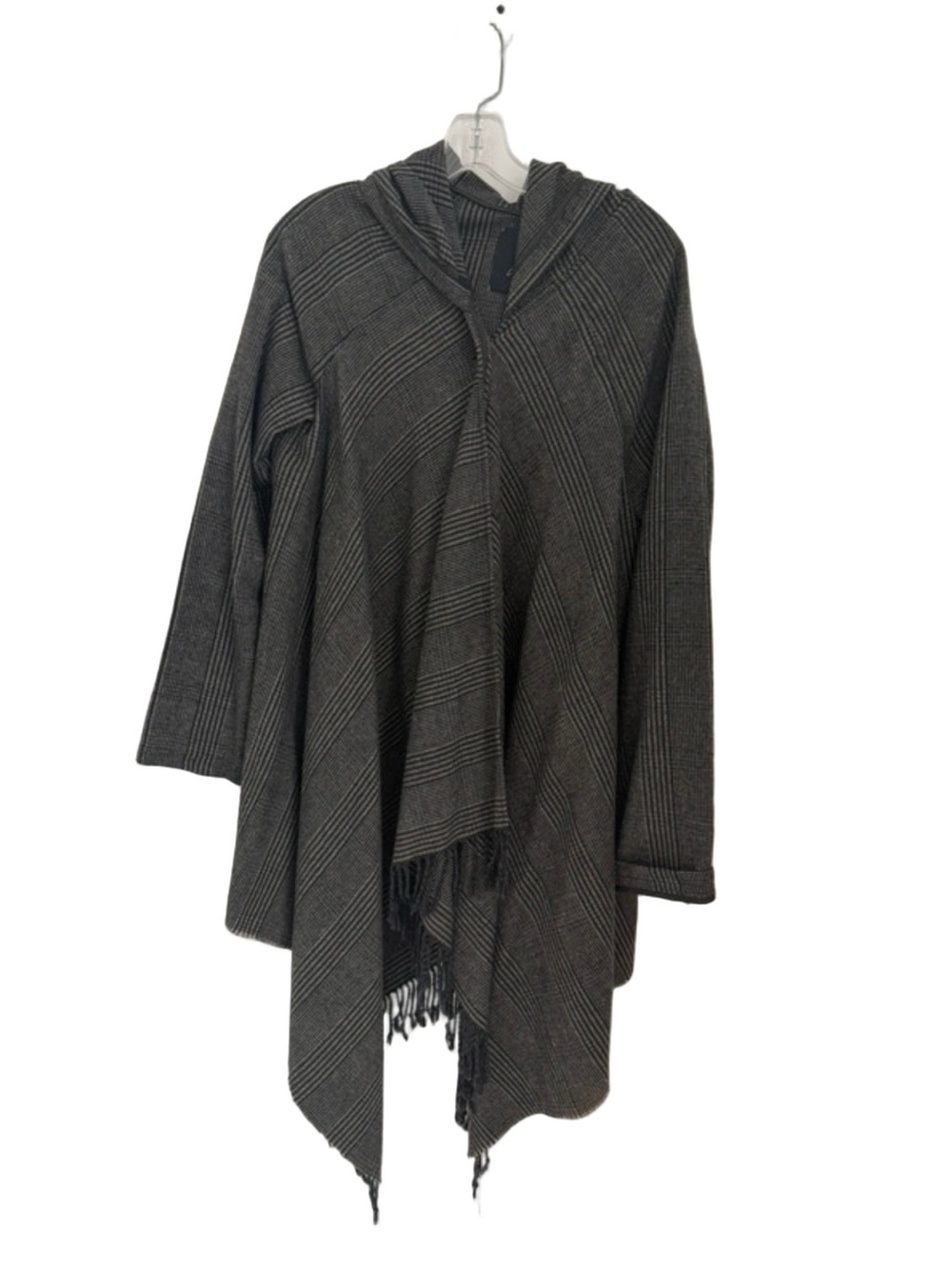 Jack by BB Dakota Marsala Plaid Hooded Fringe Poncho Cardigan - Size L